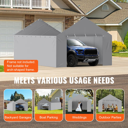 Carport Replacement Canopy Cover Side Wall 13 x 20 ft, Garage Tent Shelter Tarp Heavy-Duty Waterproof & UV Protected, Easy Installation with Ball Bungees,Grey (Top and Frame Not Included)