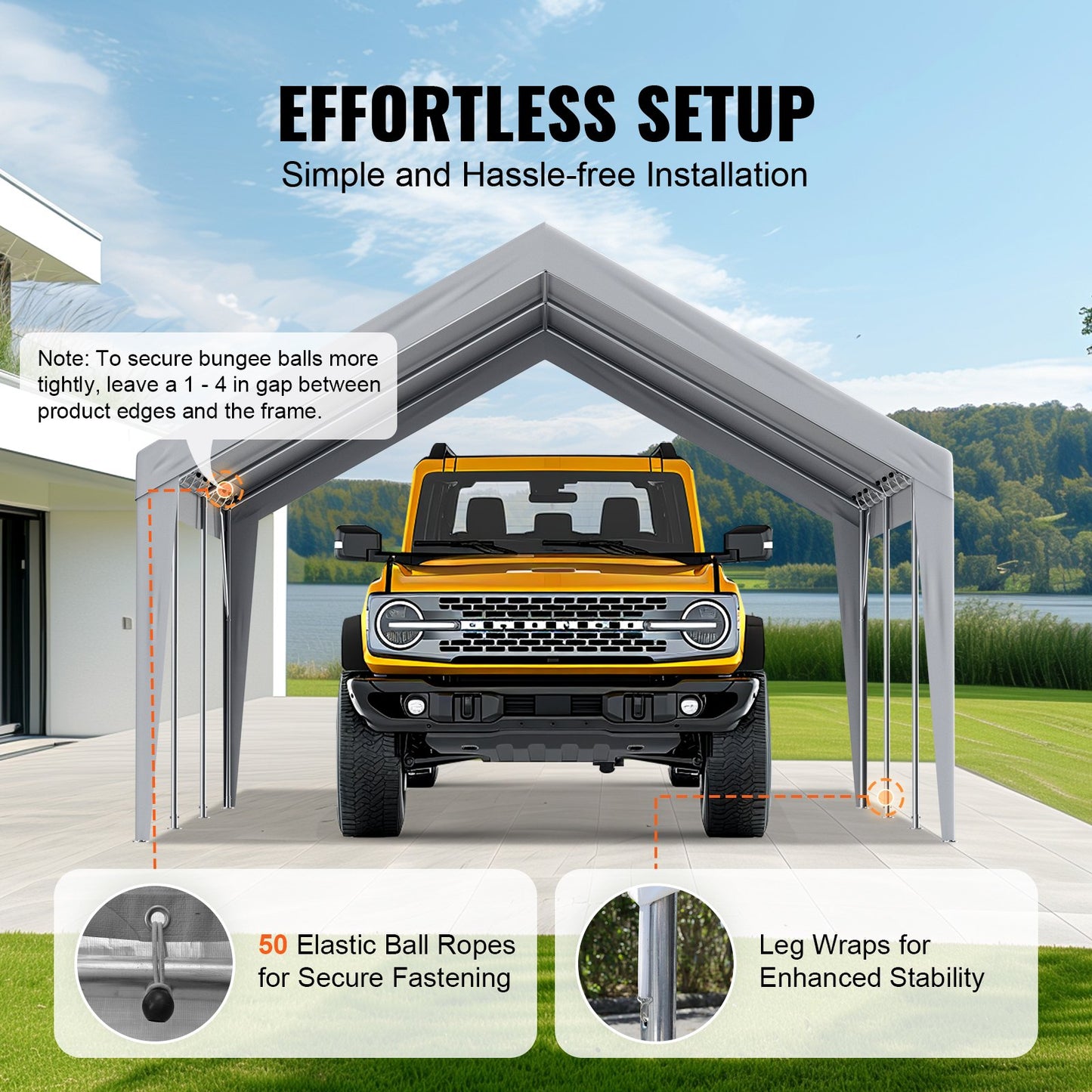 Carport Replacement Canopy Cover 13 x 20 ft, Garage Top Tent Shelter Tarp Heavy Duty Waterproof &amp; UV Protected, Easy Installation with Ball Bungees, Gray (Top Cover Only, Frame Not Included)