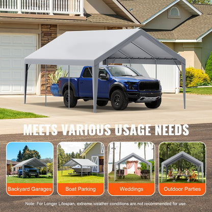 Carport Replacement Canopy Cover 13 x 20 ft, Garage Top Tent Shelter Tarp Heavy Duty Waterproof &amp; UV Protected, Easy Installation with Ball Bungees, Gray (Top Cover Only, Frame Not Included)