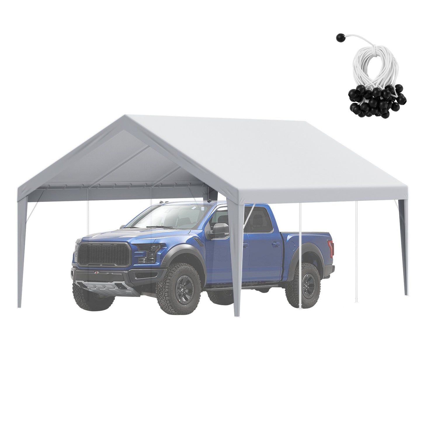 Carport Replacement Canopy Cover 13 x 20 ft, Garage Top Tent Shelter Tarp Heavy Duty Waterproof &amp; UV Protected, Easy Installation with Ball Bungees, Gray (Top Cover Only, Frame Not Included)