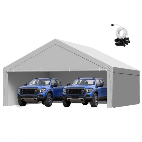Carport Replacement Canopy, 20 x 20 ft Potable Garage Tent Top Tarp with Sidewalls, UV-Resistant & Waterproof, Heavy Duty Car Shelter Tarp with Ball Buggees, Grey, Frame Not Included