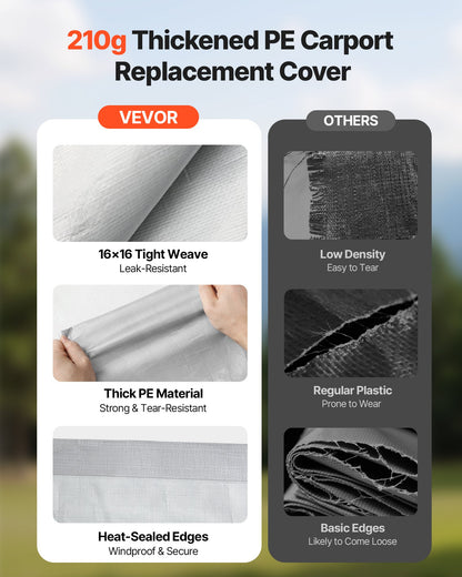 Carport Replacement Canopy, 20 x 20 ft Potable Garage Tent Top Tarp with Sidewalls, UV-Resistant & Waterproof, Heavy Duty Car Shelter Tarp with Ball Buggees, Grey, Frame Not Included