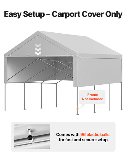 Carport Replacement Canopy, 20 x 20 ft Potable Garage Tent Top Tarp with Sidewalls, UV-Resistant & Waterproof, Heavy Duty Car Shelter Tarp with Ball Buggees, Grey, Frame Not Included