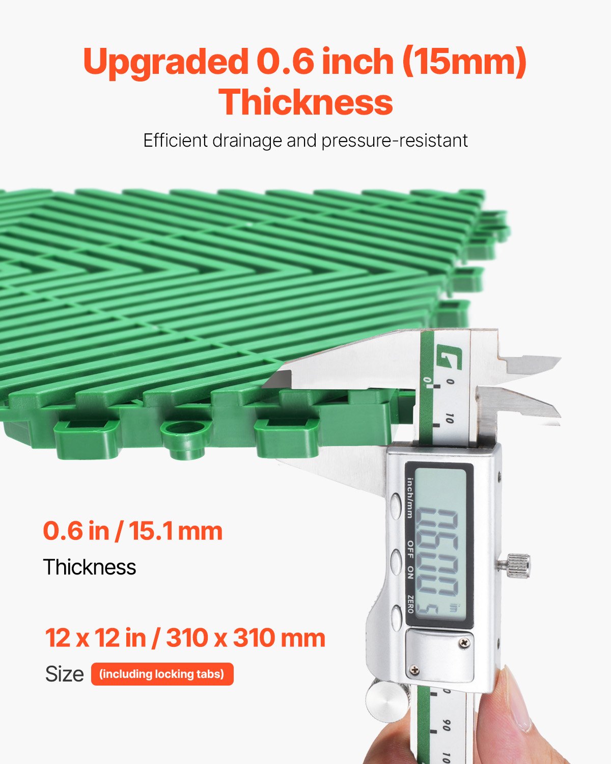 Interlocking Drainage Mat, 50 Pcs Modular Interlocking Cushion, 12” x 12” Splicing Drainage Mats, Non-Slip Green PP Drainage Floor Tile and Shower Mat, for Garage, Garden, Kitchen & Outdoor