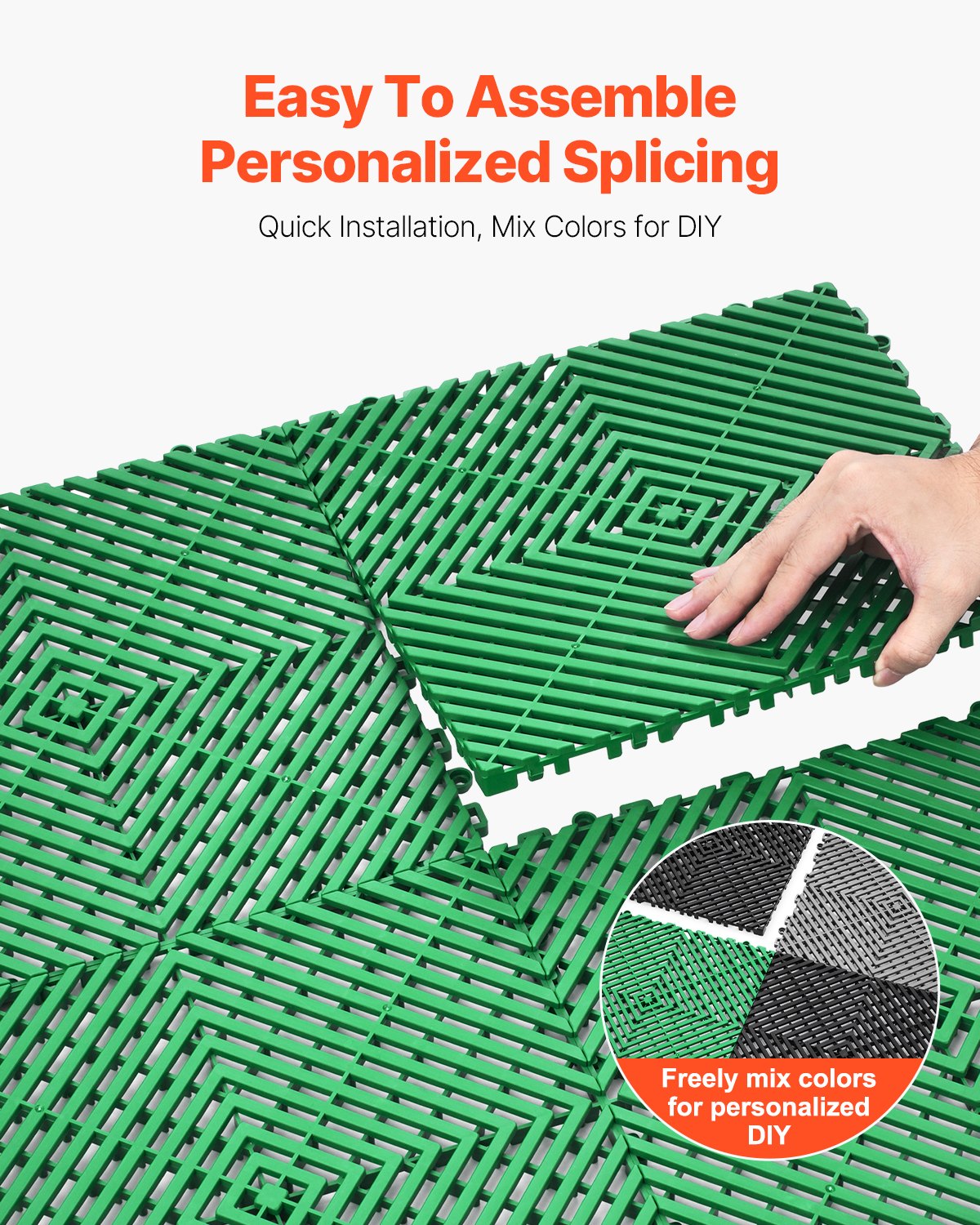 Interlocking Drainage Mat, 50 Pcs Modular Interlocking Cushion, 12” x 12” Splicing Drainage Mats, Non-Slip Green PP Drainage Floor Tile and Shower Mat, for Garage, Garden, Kitchen & Outdoor