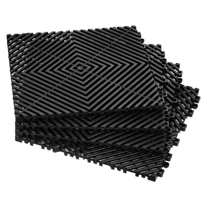 Interlocking Drainage Mat, 12” x 12” Modular Interlocking Cushion, 40 Pcs Splicing Drainage Mats, Non-Slip Black PP Drainage Floor Tile and Shower Mat, for Garage, Garden, Kitchen & Outdoor