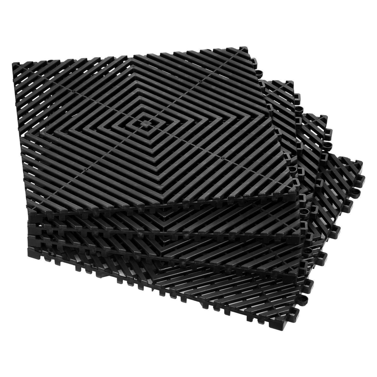 Interlocking Drainage Mat, 12” x 12” Modular Interlocking Cushion, 12 Pcs Splicing Drainage Mats, Non-Slip Black PP Drainage Floor Tile and Shower Mat, for Garage, Garden, Kitchen & Outdoor