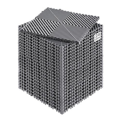 Interlocking Drainage Mat, 12” x 12” Modular Interlocking Cushion, 24 Pcs Splicing Drainage Mats, Non-Slip Gray PP Drainage Floor Tile and Shower Mat, for Garage, Garden, Kitchen & Outdoor