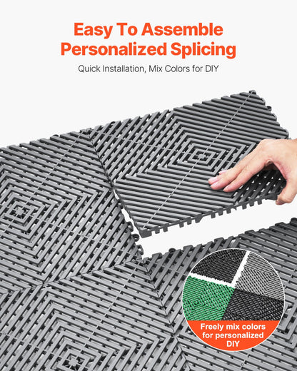 Interlocking Drainage Mat, 12” x 12” Modular Interlocking Cushion, 24 Pcs Splicing Drainage Mats, Non-Slip Gray PP Drainage Floor Tile and Shower Mat, for Garage, Garden, Kitchen & Outdoor