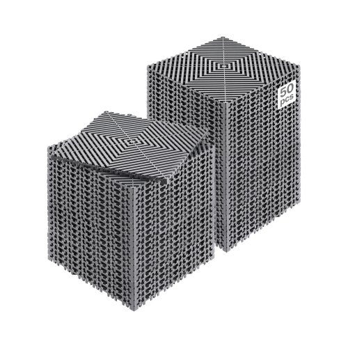 Interlocking Drainage Mat, 12” x 12” Modular Interlocking Cushion, 50 Pcs Splicing Drainage Mats, Non-Slip Gray PP Drainage Floor Tile and Shower Mat, for Garage, Garden, Kitchen & Outdoor
