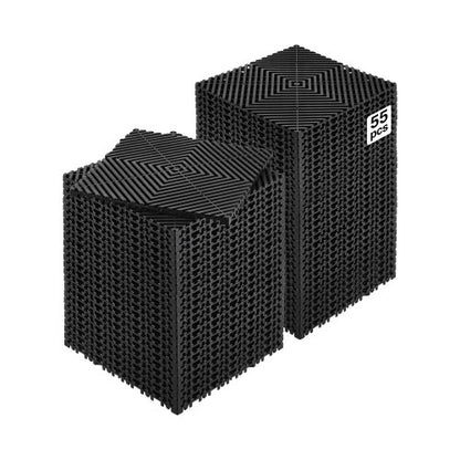 Interlocking Drainage Mat, 12” x 12” Modular Interlocking Cushion, 55 Pcs Splicing Drainage Mats, Non-Slip Black PP Drainage Floor Tile and Shower Mat, for Garage, Garden, Kitchen & Outdoor