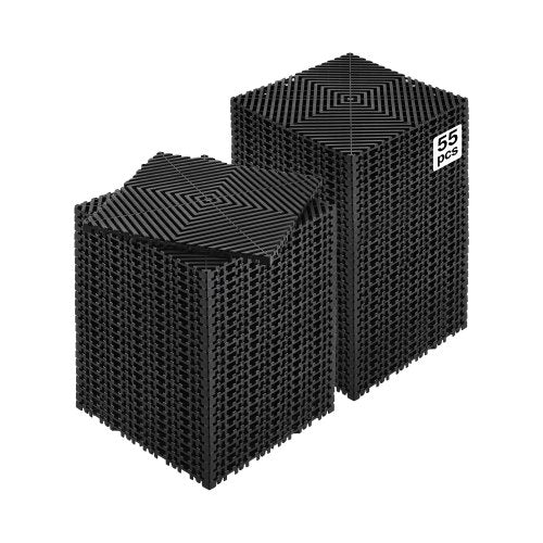 Interlocking Drainage Mat, 12” x 12” Modular Interlocking Cushion, 55 Pcs Splicing Drainage Mats, Non-Slip Black PP Drainage Floor Tile and Shower Mat, for Garage, Garden, Kitchen & Outdoor