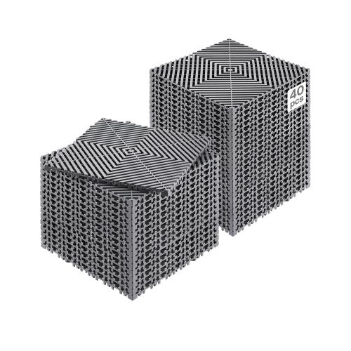 Interlocking Drainage Mat, 12” x 12” Modular Interlocking Cushion, 40 Pcs Splicing Drainage Mats, Non-Slip Gray PP Drainage Floor Tile and Shower Mat, for Garage, Garden, Kitchen & Outdoor