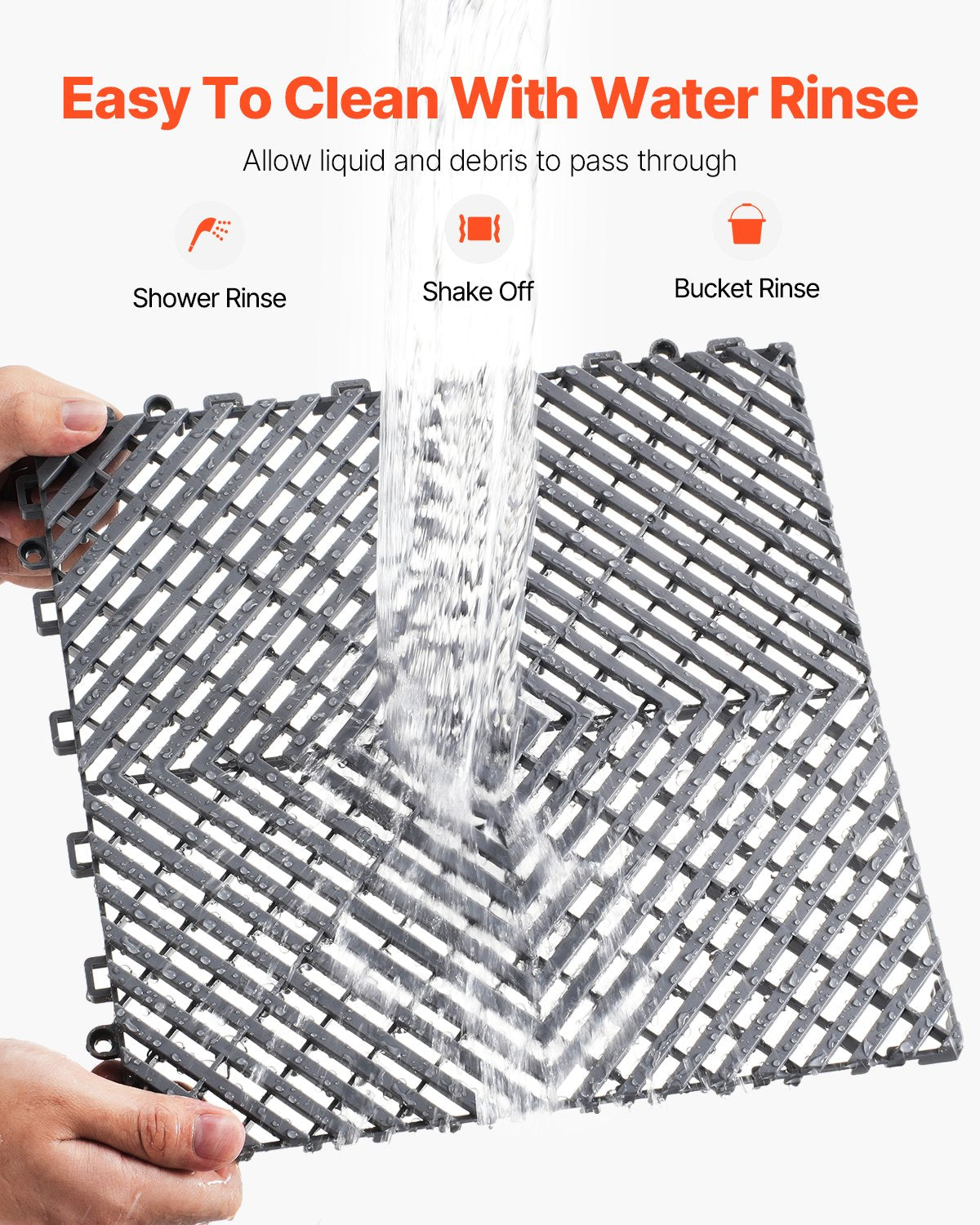 Interlocking Drainage Mat, 12” x 12” Modular Interlocking Cushion, 12 Pcs Splicing Drainage Mats, Non-Slip Gray PP Drainage Floor Tile and Shower Mat, for Garage, Garden, Kitchen & Outdoor