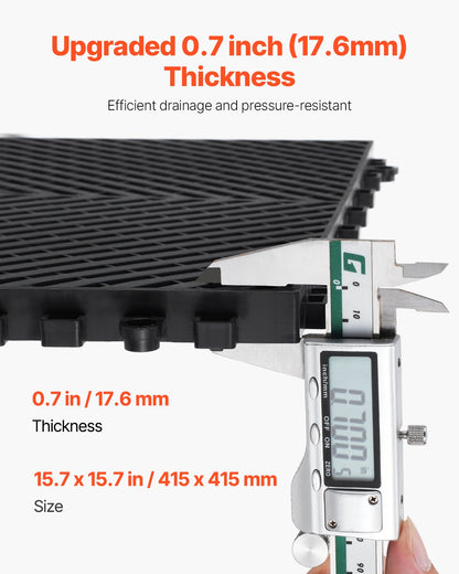 Interlocking Drainage Mat, 15.7” x 15.7” Modular Interlocking Cushion, 24 Pcs Splicing Drainage Mats, Non-Slip Black PP Drainage Floor Tile and Shower Mat, for Garage, Garden, Kitchen & Outdoor