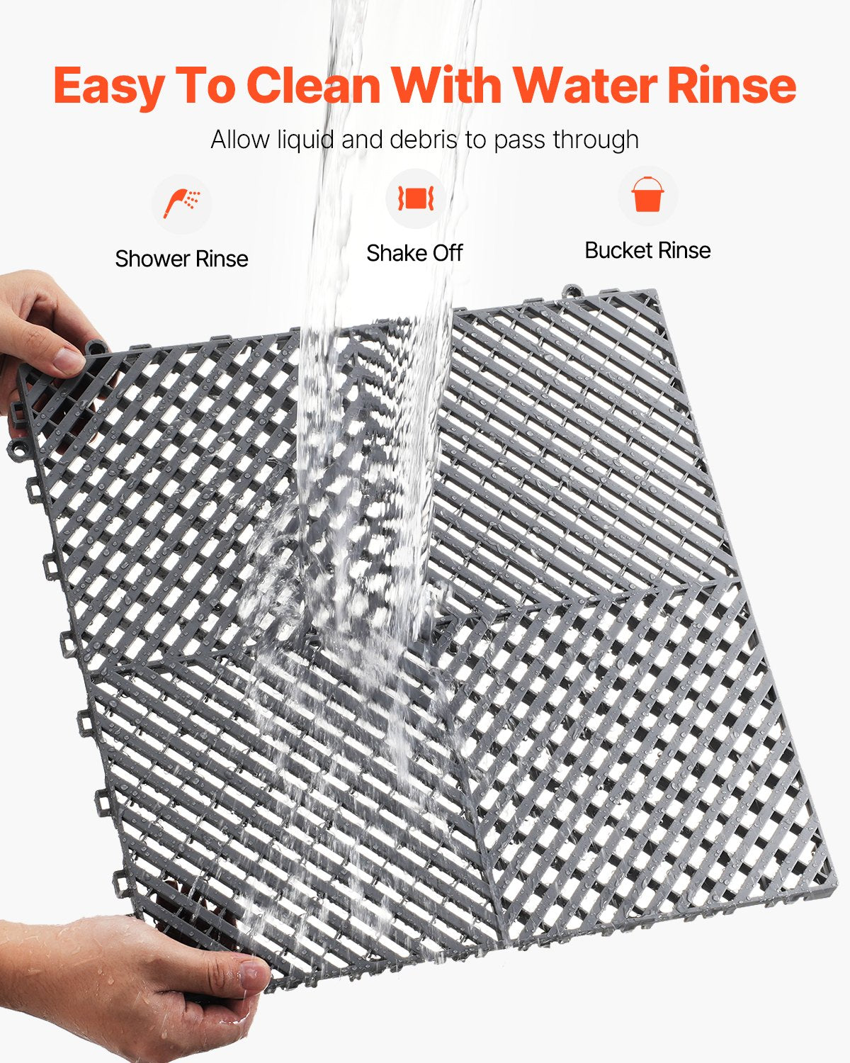 Interlocking Drainage Mat, 15.7” x 15.7” Modular Interlocking Cushion, 24 Pcs Splicing Drainage Mats, Non-Slip Gray PP Drainage Floor Tile and Shower Mat, for Garage, Garden, Kitchen & Outdoor