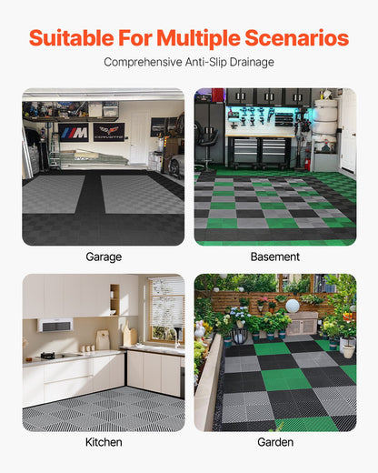 Interlocking Drainage Mat, 15.7” x 15.7” Modular Interlocking Cushion, 24 Pcs Splicing Drainage Mats, Non-Slip Gray PP Drainage Floor Tile and Shower Mat, for Garage, Garden, Kitchen & Outdoor