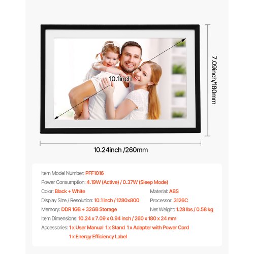 260 mm digitaler Bilderrahmen, 32 GB, IPS-Touchscreen, WLAN-Bilderrahmen