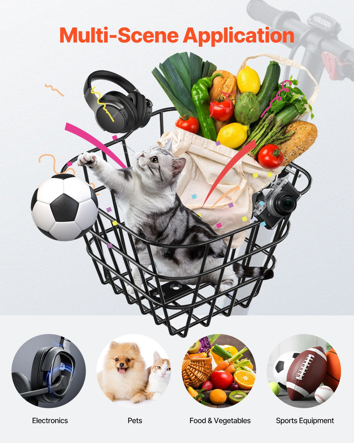 Front Bike Basket, Electric Scooter Basket with Fixed Bracket - Max Bearing 20 lbs, Construct from Solid Steel, Kids Bike Basket/Adult Bicycle Basket/Knee Electric Scooter Accessories