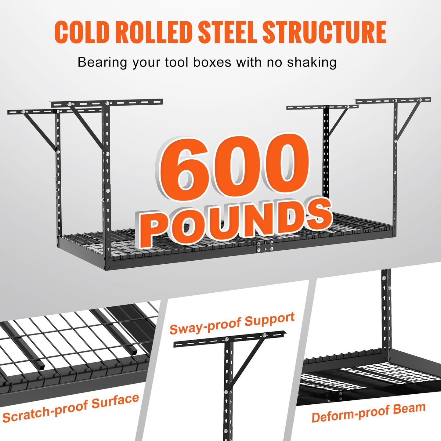 Overhead Garage Storage Rack, 36x96 Inch Ceiling Storage Rack for Garage, Heavy Duty Adjustable Cold Rolled Steel Racks for Garage Storage, Organization, 600 lbs Load Capacity, 22''-40", Black