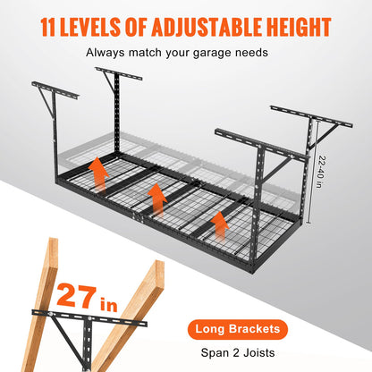 Overhead Garage Storage Rack, 36x96 Inch Ceiling Storage Rack for Garage, Heavy Duty Adjustable Cold Rolled Steel Racks for Garage Storage, Organization, 600 lbs Load Capacity, 22''-40", Black