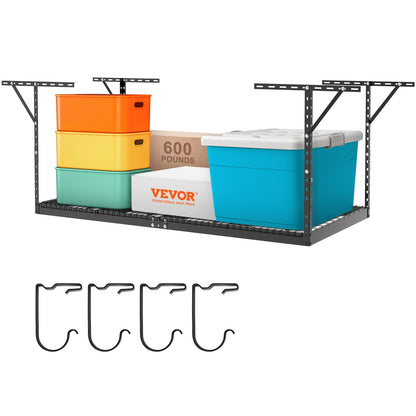 Overhead Garage Storage Rack, 48x96 Inch Ceiling Storage Rack for Garage, Heavy Duty Adjustable Cold Rolled Steel Racks for Garage Storage, Organization, 600 lbs Load Capacity, 22''-40", Black