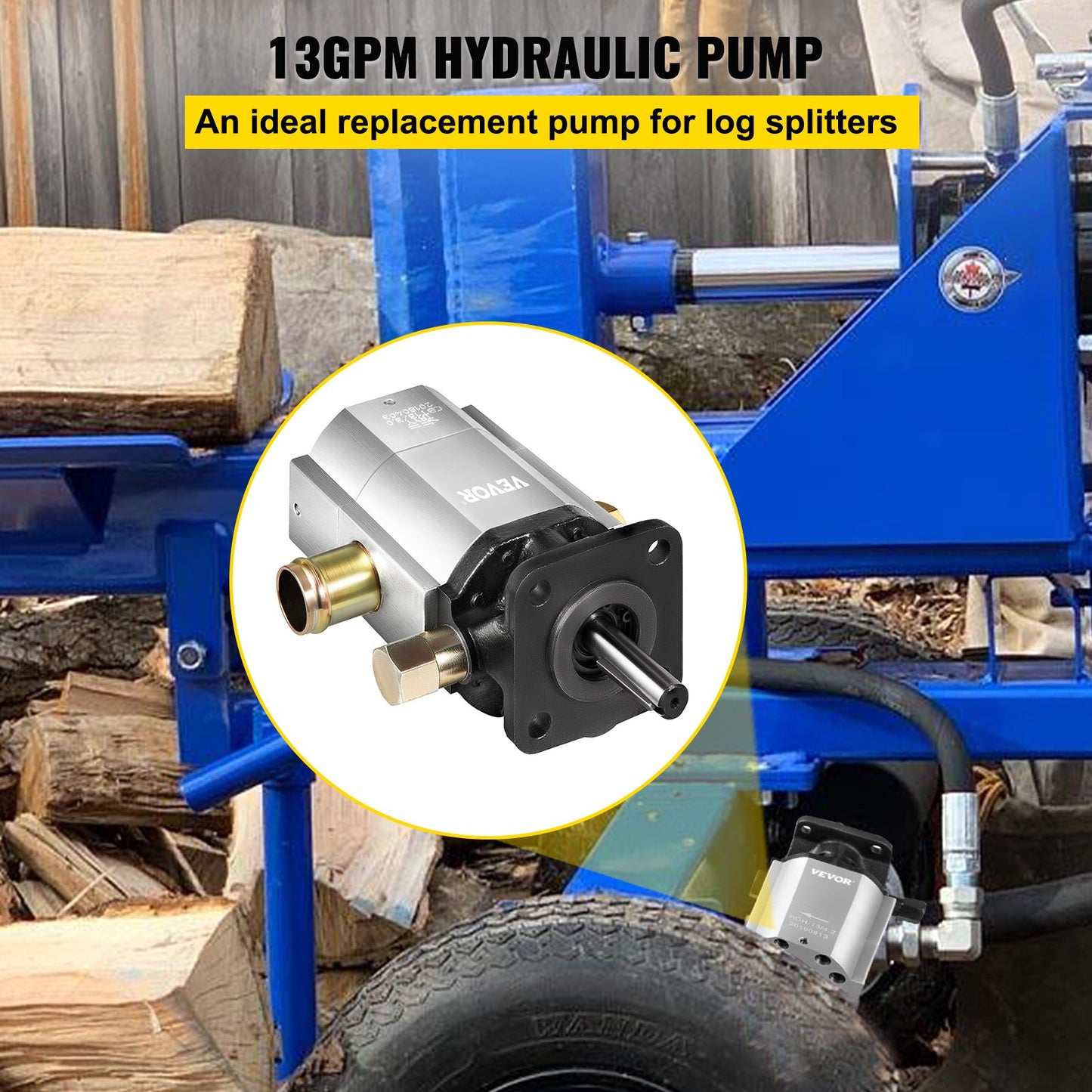 Hydraulic Log Splitter Pump, 13GPM, 2 Stage 3000PSI Wood Log Splitter Pump, 1'' Inlet 1/2'' NPT Outlet 3600 RPM Aluminum Hydraulic Gear Pump, for Small Engine Mounting Log Splitters Snowplow