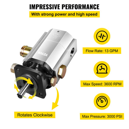 Hydraulic Log Splitter Pump, 13GPM, 2 Stage 3000PSI Wood Log Splitter Pump, 1'' Inlet 1/2'' NPT Outlet 3600 RPM Aluminum Hydraulic Gear Pump, for Small Engine Mounting Log Splitters Snowplow