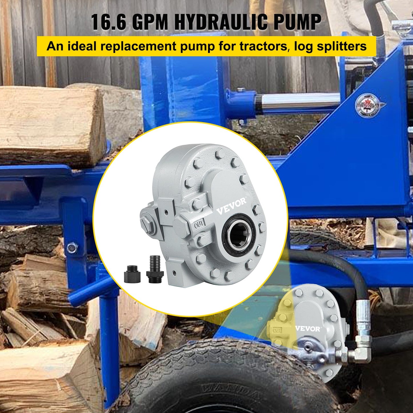 Hydraulpump 16.6GPM Hydraulmotor 540RPM Vedklyver 2500PSI Hydraulisk splitter SAE 12 utloppsport Hydraulpump för vedklyver för lastbilsbakluckelyft, saxlyft, tippvagn