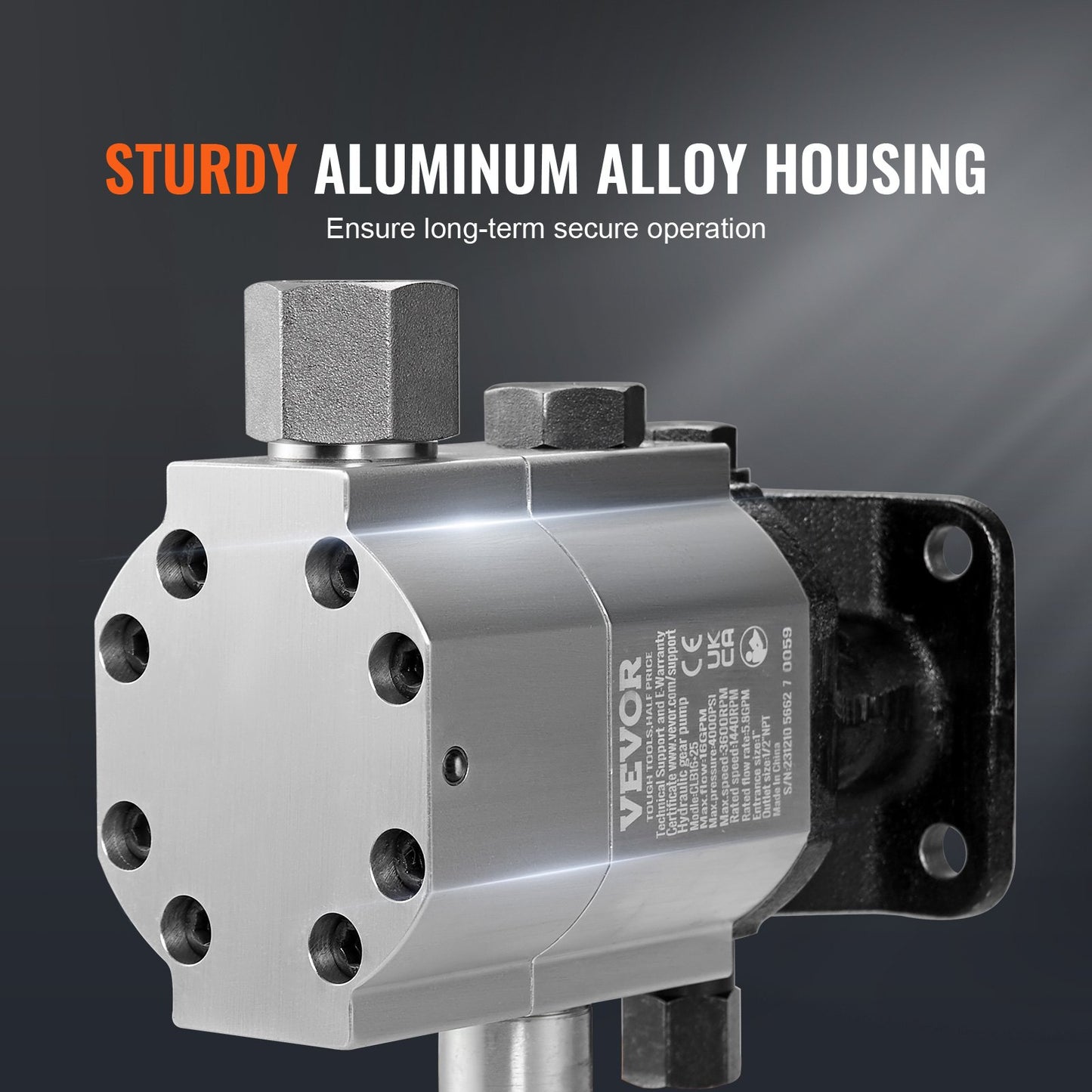 Hydraulische Holzspaltpumpe, 16 GPM, 2-stufig 4000 PSI Holzspaltpumpe, 1'' Einlass 1/2'' NPT Auslass 3600 U/min Aluminium-Hydraulikzahnradpumpe, für kleine Motormontage Holzspalter Schneepflug