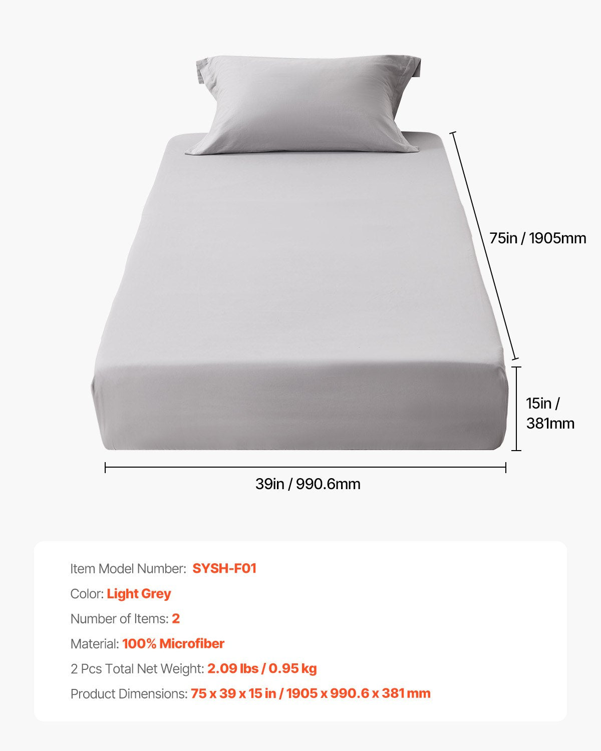 Fitted Sheet, 1 Set of 2 Pieces, Twin Size Elastic Fitted Sheet with High-Quality Microfiber, Wear-Resistant & Breathable Twin Fitted Sheet with Single-Sided Brushing, Fit for 15 in Mattress