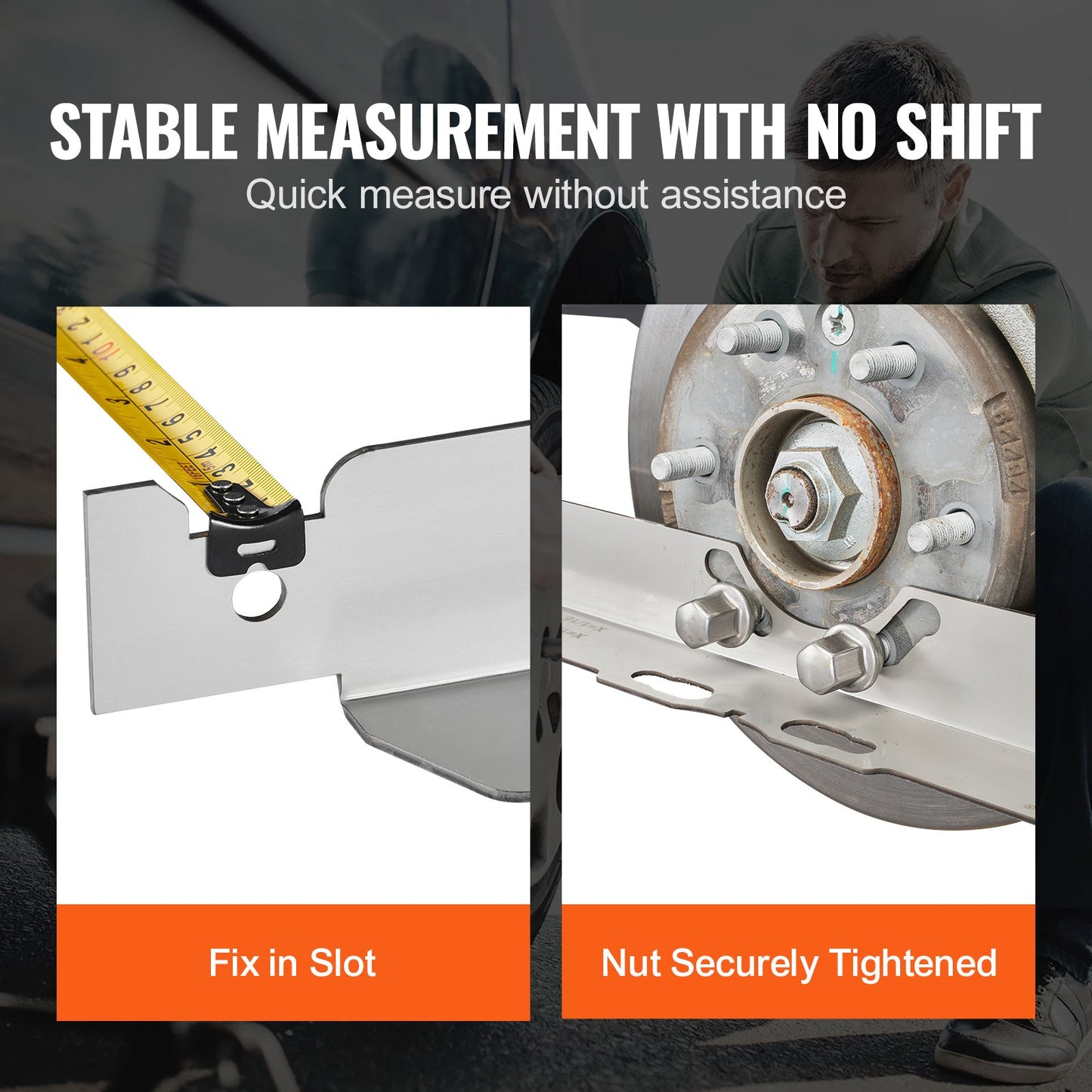 Hjulinställningsverktyg, 2-pack tåuppriktningsståplattor, rostfritt stål verktygsplatta för hjulinriktning, noggrann mätning av tåvinkeln, inkluderar 2 måttband och konverteringstabell