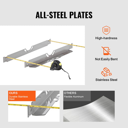 Hjulinställningsverktyg, 2-pack tåuppriktningsståplattor, rostfritt stål verktygsplatta för hjulinriktning, noggrann mätning av tåvinkeln, inkluderar 2 måttband och konverteringstabell
