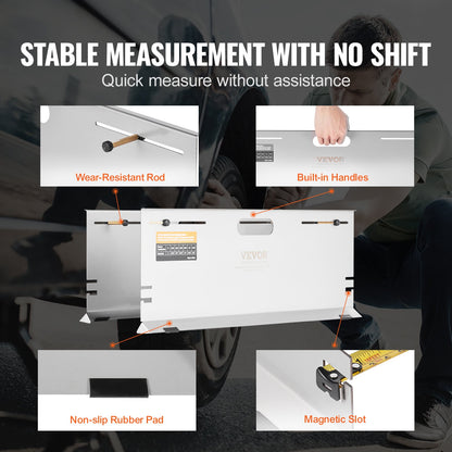 Achsmesswerkzeug, 2er-Pack Spurplatten für Achsmesswerkzeug, Spurwinkelmesswerkzeugplatte aus Edelstahl, 4 Achsmessstangen und Magnetschlitze, inkl. Maßband und Umrechnungstabelle