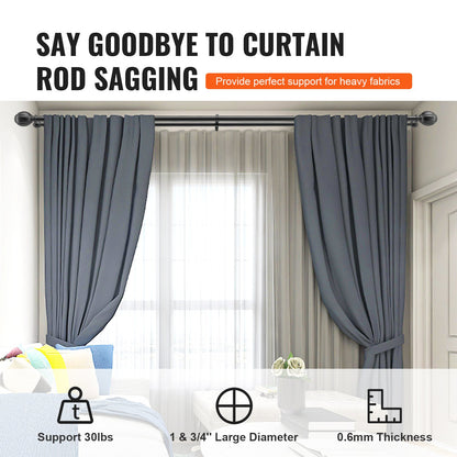 Double Rod Curtain Rods, 36-72 inches (3-6 feet) Adjustable Length, Black Double Curtain Rods with Round Outer Edges, 1" and 3/4" Diameter, Double Window Drape Rod for Sheer and Blackout Curtains