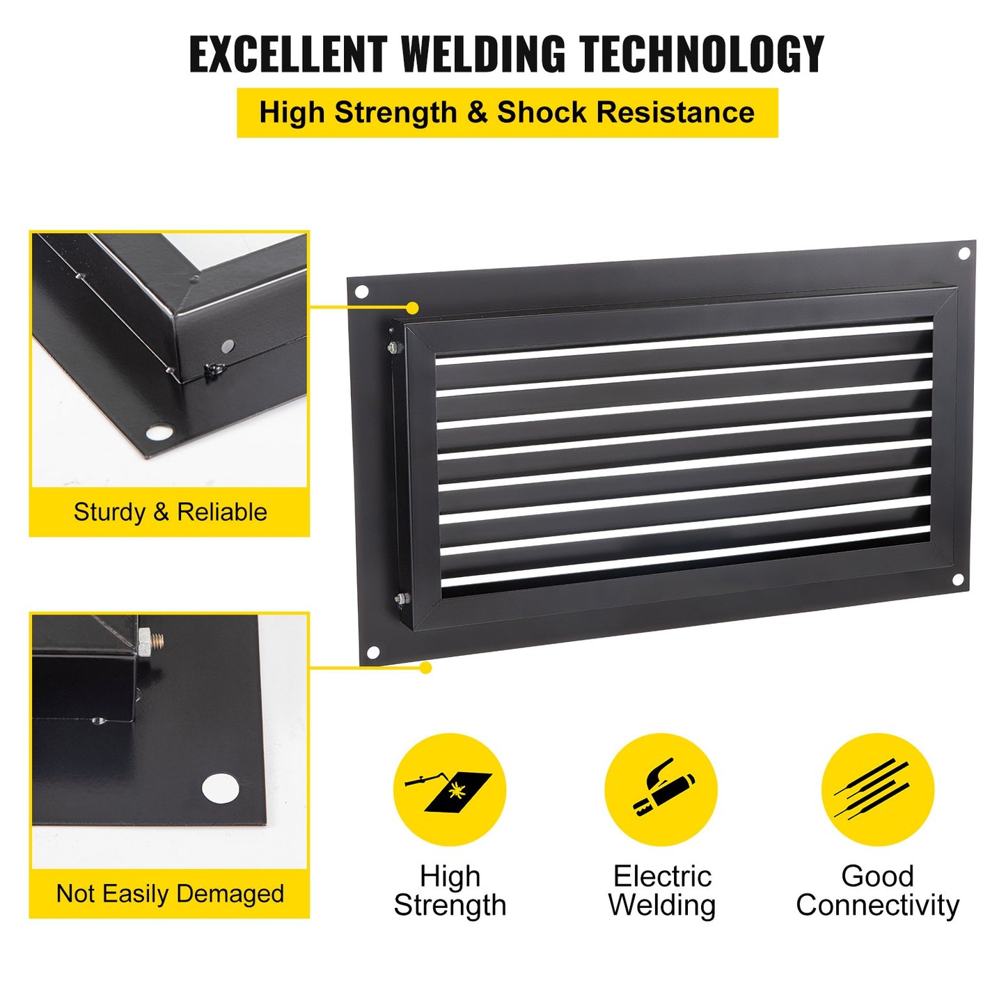 Foundation Flood Vent, 8\" Height x 16\" Width Flood Vent, to Reduce Foundation Damage and Flood Risk, Black, Wall Mounted Flood Vent, for Garages & Full Height Enclosures