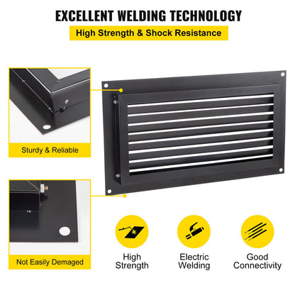 Foundation Flood Vent, 8\" Height x 16\" Width Flood Vent, to Reduce Foundation Damage and Flood Risk, Black, Wall Mounted Flood Vent, for Garages & Full Height Enclosures