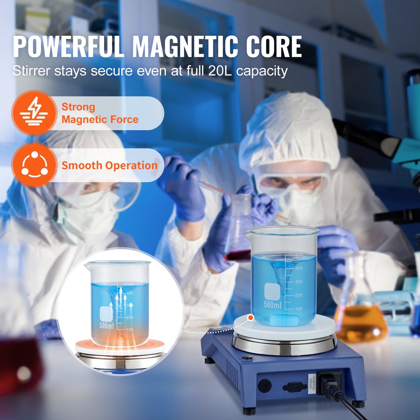 Magnetic Stirrer, 0-1500 RPM Stir Plate with Adjustable Speed Knob, 20L Plate Stirrer Kit, Stir Bar Included