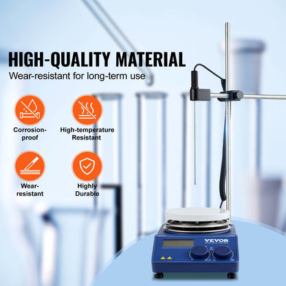 Magnetic Stirrer Hot Plate, Max 644°F/340°C, 0-1500 RPM Hot Plate with Magnetic Stirrer, 20L Hot Plate Stirrer with LED Screen, Support Stand and Stir Bars Included, 650W Heating Power
