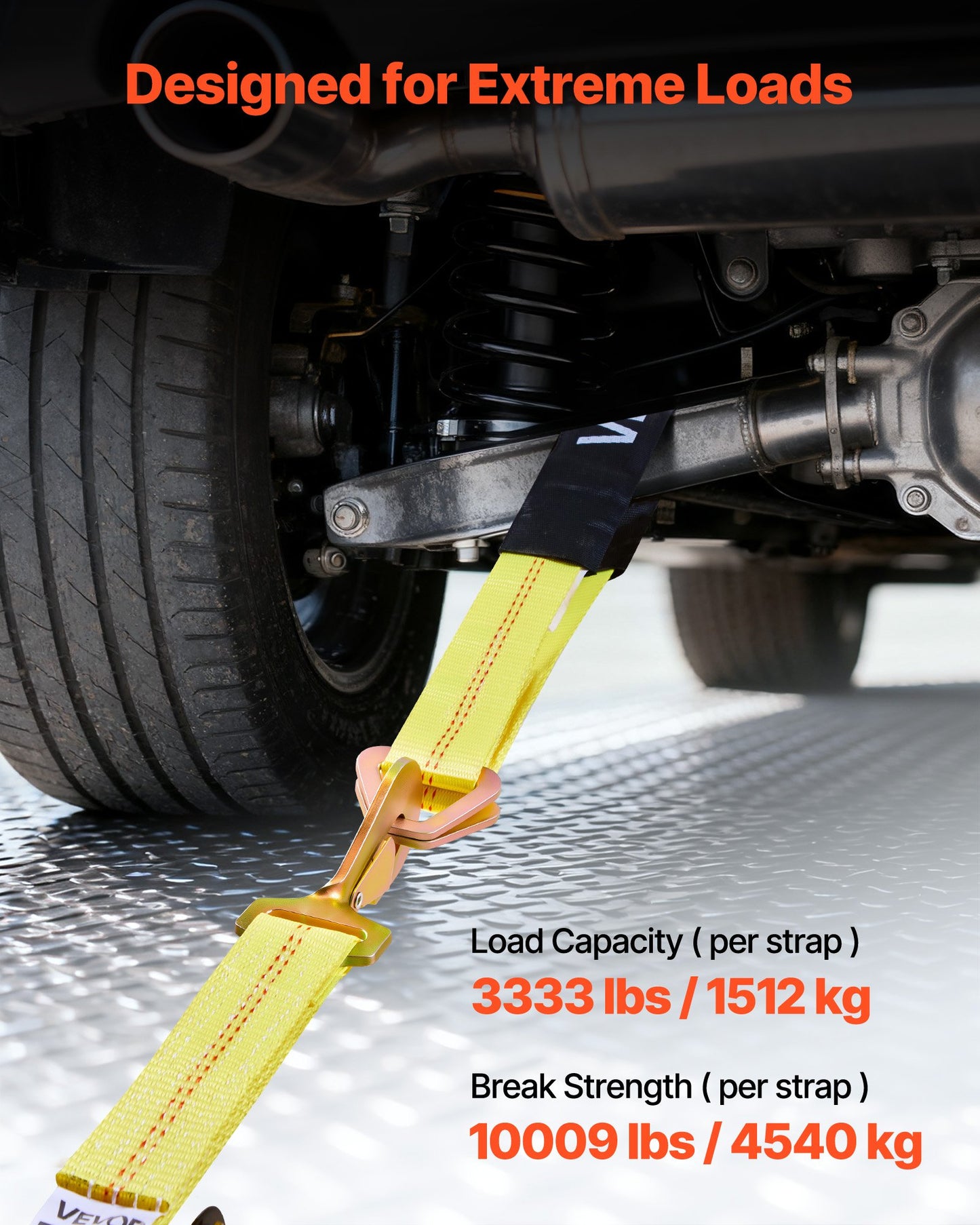 Wheel Chock Tie-Down Kit, Axle Type Trailer Tie Down Strap, Car Tie Down Kit with Break Strength 10009 lbs, Working Load 3333 lbs, Trailer Ratchet Strap for ATV, UTV, & Heavy-Duty Pickup Trucks