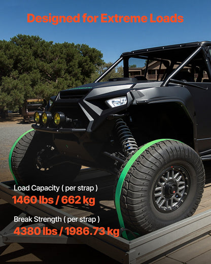 Wheel Chock Tie-Down Kit, Chock-Style Trailer Tie Down Strap, Car Tie Down Kit with Buckle, Break Strength 4380 lbs & Working Load 1460 lbs Motorcycle Tie-Down System for ATVs, UTVs & Trailers