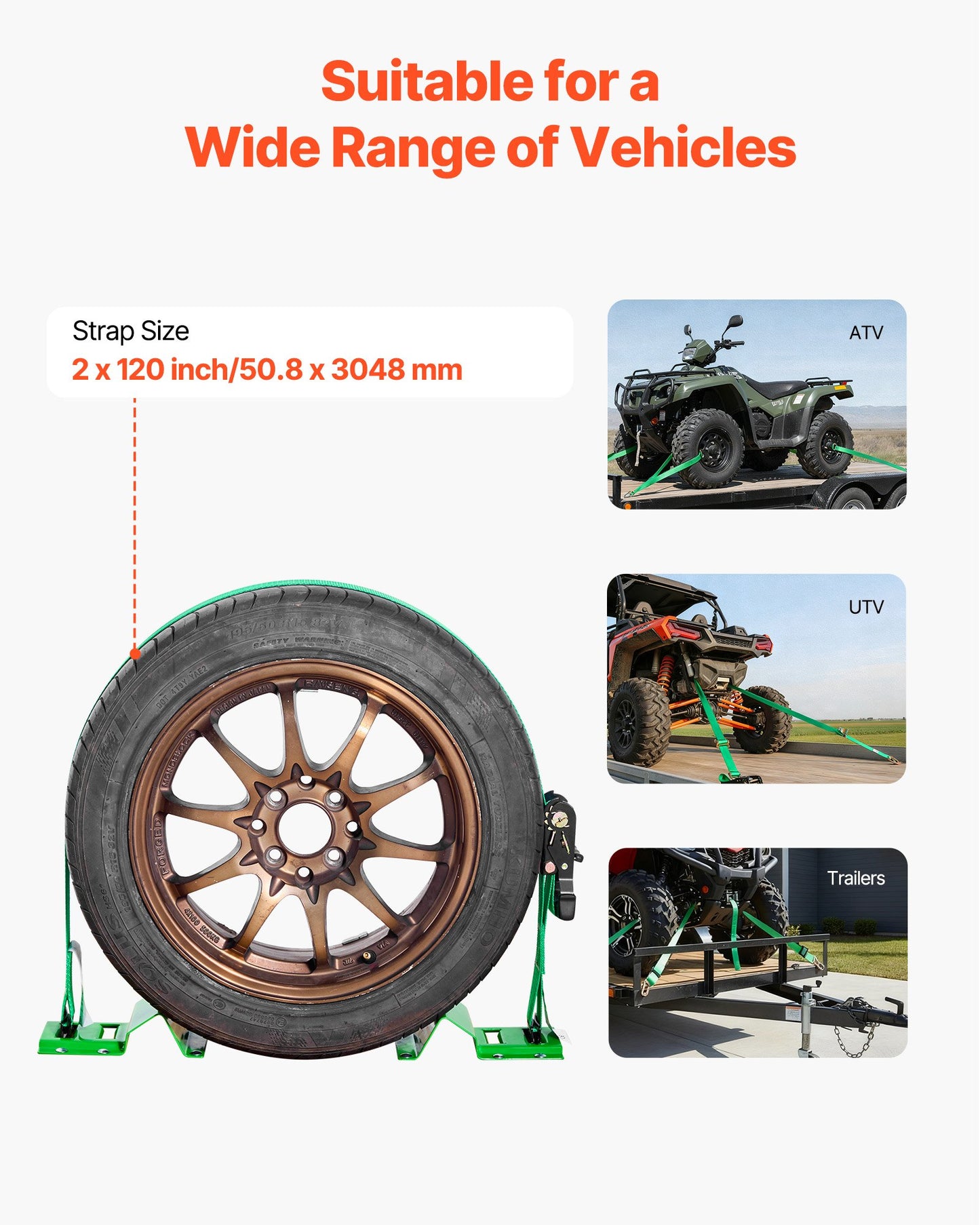 Wheel Chock Tie-Down Kit, Chock-Style Trailer Tie Down Strap, Car Tie Down Kit with Buckle, Break Strength 4380 lbs & Working Load 1460 lbs Motorcycle Tie-Down System for ATVs, UTVs & Trailers