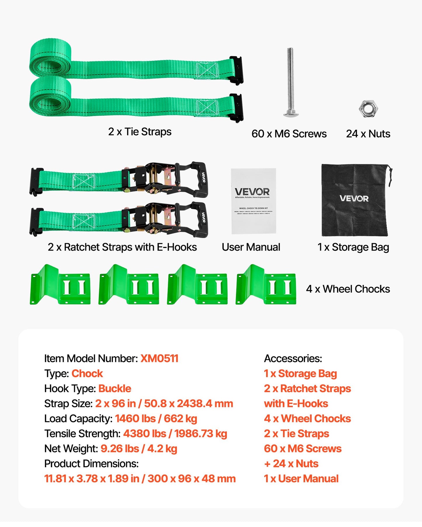 Wheel Chock Tie-Down Kit, Chock-Style Trailer Tie Down Strap, Car Tie Down Kit with Buckle, Break Strength 4380 lbs & Working Load 1460 lbs Motorcycle Tie-Down System for ATVs, UTVs & Trailers