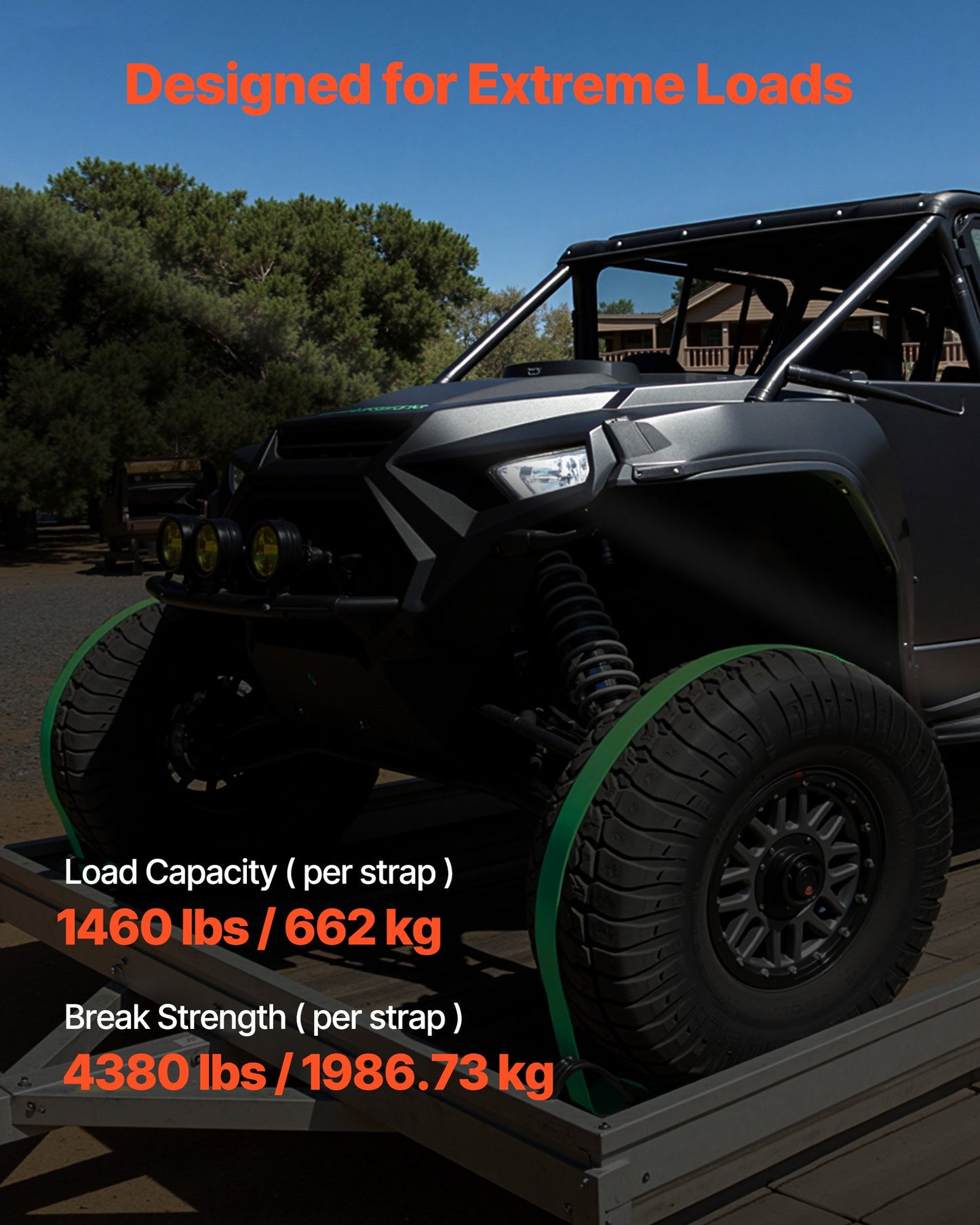 Wheel Chock Tie-Down Kit, Chock-Style Trailer Tie Down Strap, Car Tie Down Kit with Buckle, Break Strength 4380 lbs & Working Load 1460 lbs Motorcycle Tie-Down System E-Hooks for ATVs, UTVs