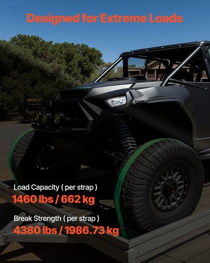 Wheel Chock Tie-Down Kit, Chock-Style Trailer Tie Down Strap, Car Tie Down Kit with Buckle, Break Strength 4380 lbs & Working Load 1460 lbs Motorcycle Tie-Down System E-Hooks for ATVs, UTVs