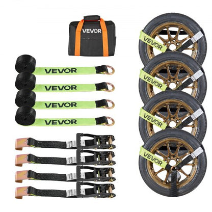 Wheel Chock Tie-Down Kit, Tire-Style Trailer Tie Down Strap, Car Tie Down Kit with Flat Hook, Break Strength 10009 lbs & Working Load 3333 lbs Motorcycle Tie-Down System for ATVs, SUVs, Trailers
