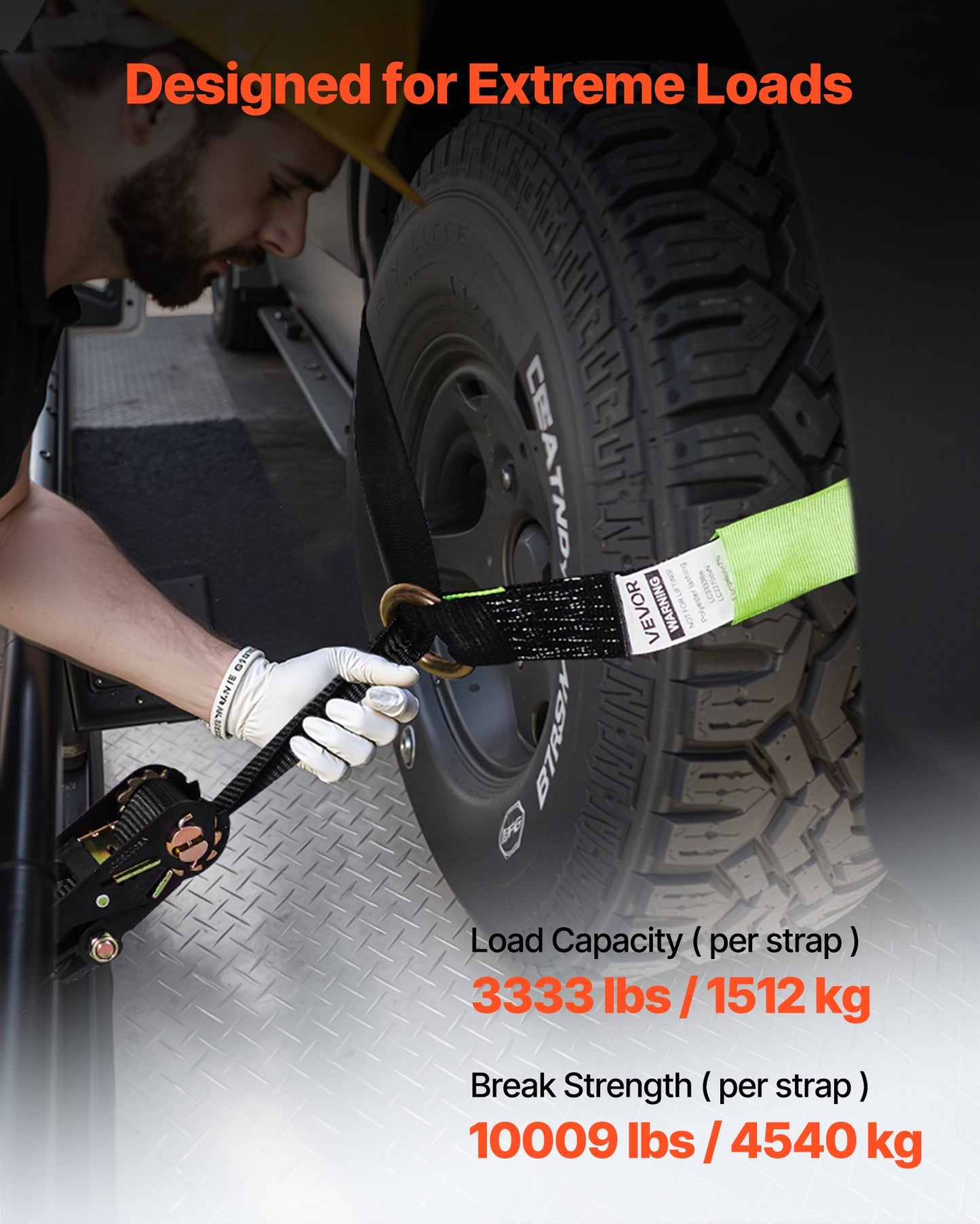 Wheel Chock Tie-Down Kit, Tire-Style Trailer Tie Down Strap, Car Tie Down Kit with Flat Hook, Break Strength 10009 lbs & Working Load 3333 lbs Motorcycle Tie-Down System for ATVs, SUVs, Trailers