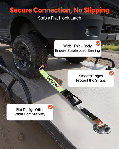 Wheel Chock Tie-Down Kit, Tire-Style Trailer Tie Down Strap, Car Tie Down Kit with Flat Hook, Break Strength 10009 lbs & Working Load 3333 lbs Motorcycle Tie-Down System for ATVs, SUVs, Trailers