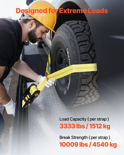 Wheel Chock Tie-Down Kit, Tire-Style Motorcycle Tie-Down System, Car Tie Down Kit with Flat Hook, Break Strength 10009 lbs & Working Load 3333 lbs Trailer Tie Down Strap for ATVs, SUVs, Trailers