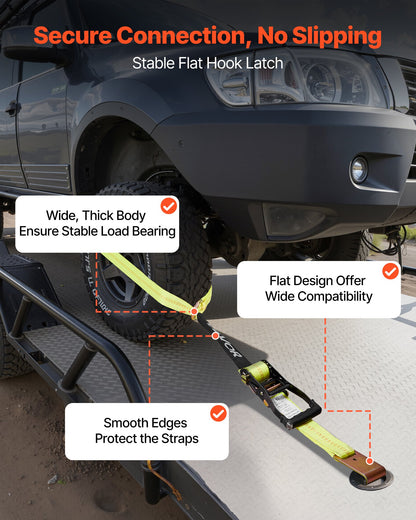 Wheel Chock Tie-Down Kit, Tire-Style Motorcycle Tie-Down System, Car Tie Down Kit with Flat Hook, Break Strength 10009 lbs & Working Load 3333 lbs Trailer Tie Down Strap for ATVs, SUVs, Trailers